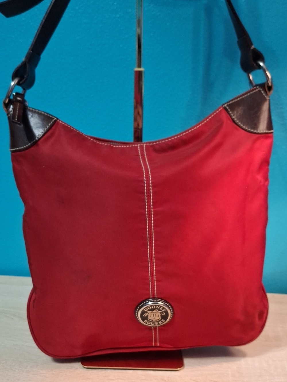 Dooney & Bourke Wayfarer Red Nylon Hobo Shoulder Bag with Brown Trim